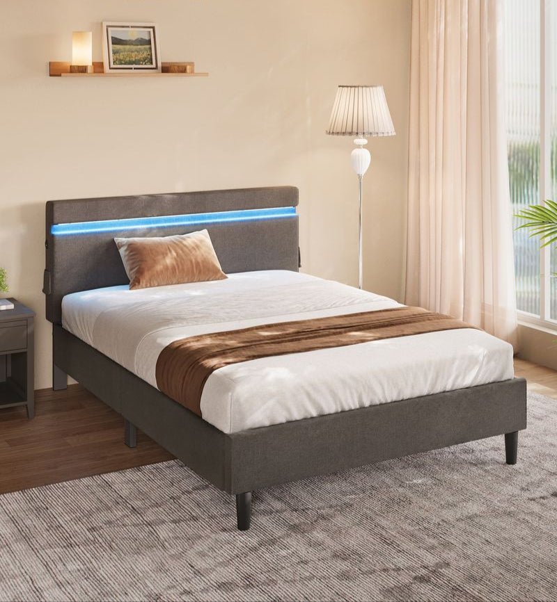 Modern bedframe met LED-verlichting - USB-oplaadmogelijkheden en opbergruimte