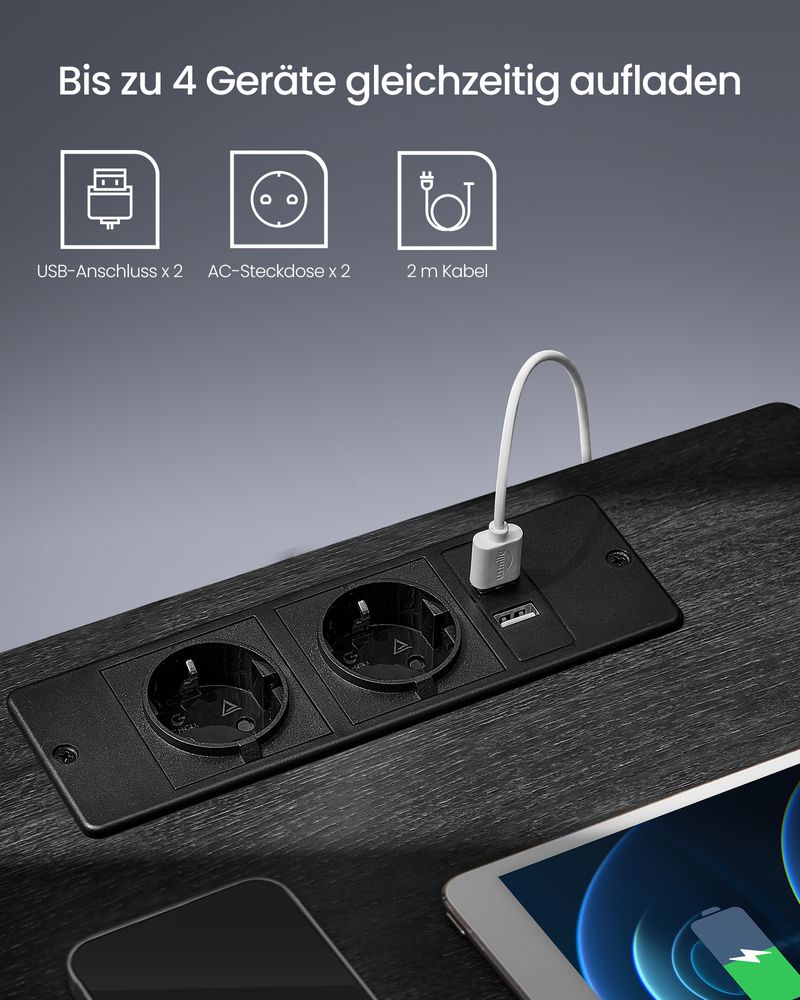 Moderne Nachtkast met LED-Verlichting en Stopcontacten - USB-aansluiting