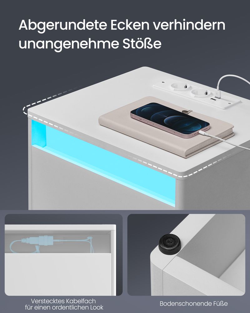 Moderne Nachtkast met LED-Verlichting en Stopcontacten - USB-aansluiting