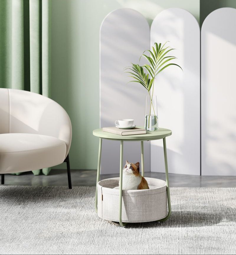 Moderne Ronde Bijzettafel met Opbergmand