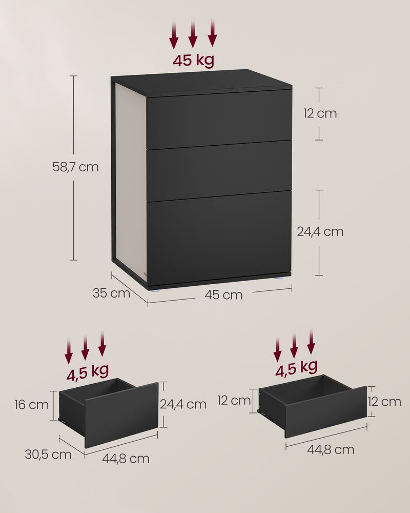 Nachtkastje met 3 Lades - Minimalistisch Design