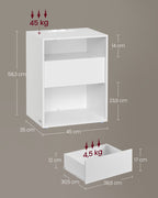 Nachtkastje met Stopcontact & USB – Modern Wit – Met Lade & 2 Open Vakken – Bijzettafel met Oplaadstation