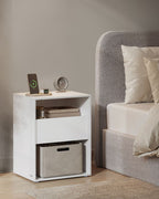 Nachtkastje met Stopcontact & USB – Modern Wit – Met Lade & 2 Open Vakken – Bijzettafel met Oplaadstation