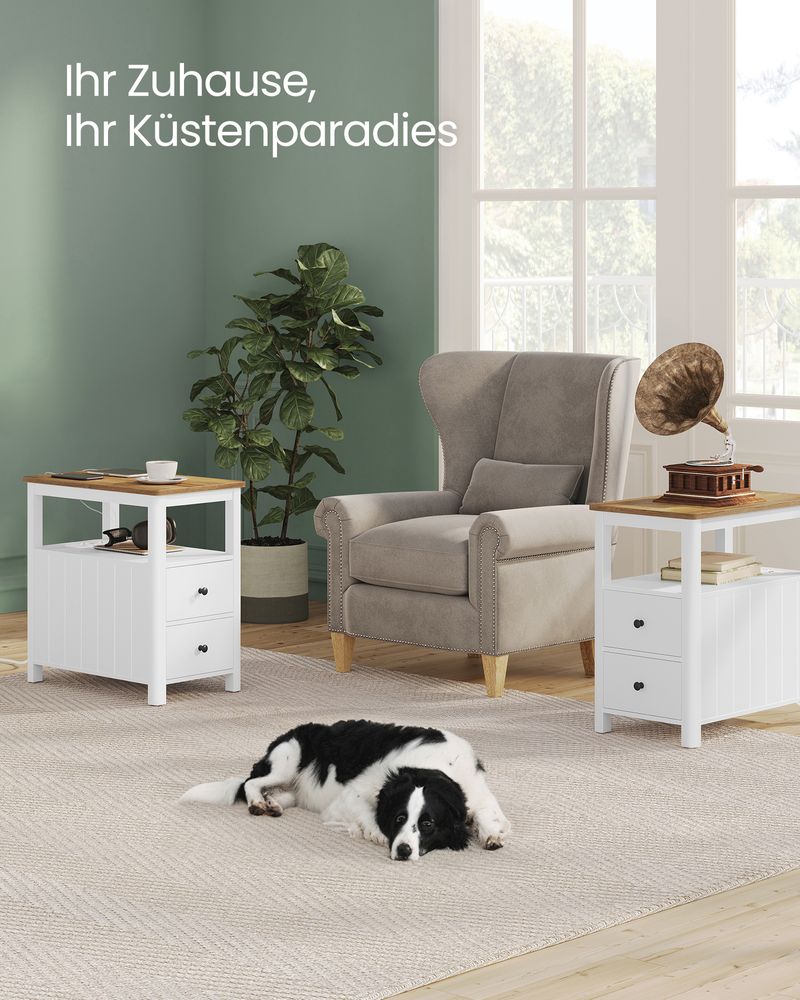 Nachtkastje met Stopcontacten – Walnootlook & Wit