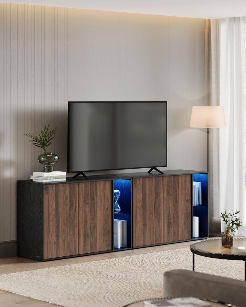 Opbergkast met LED-verlichting - Dressoir met Open & Gesloten Vakken