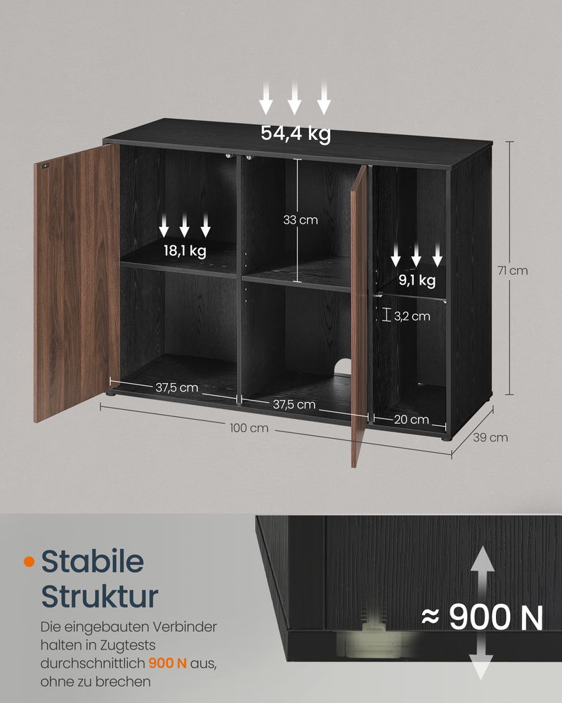 Opbergkast met LED-verlichting - Dressoir met Open & Gesloten Vakken