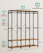 Open kledingkast met metalen frame en houten legplanken