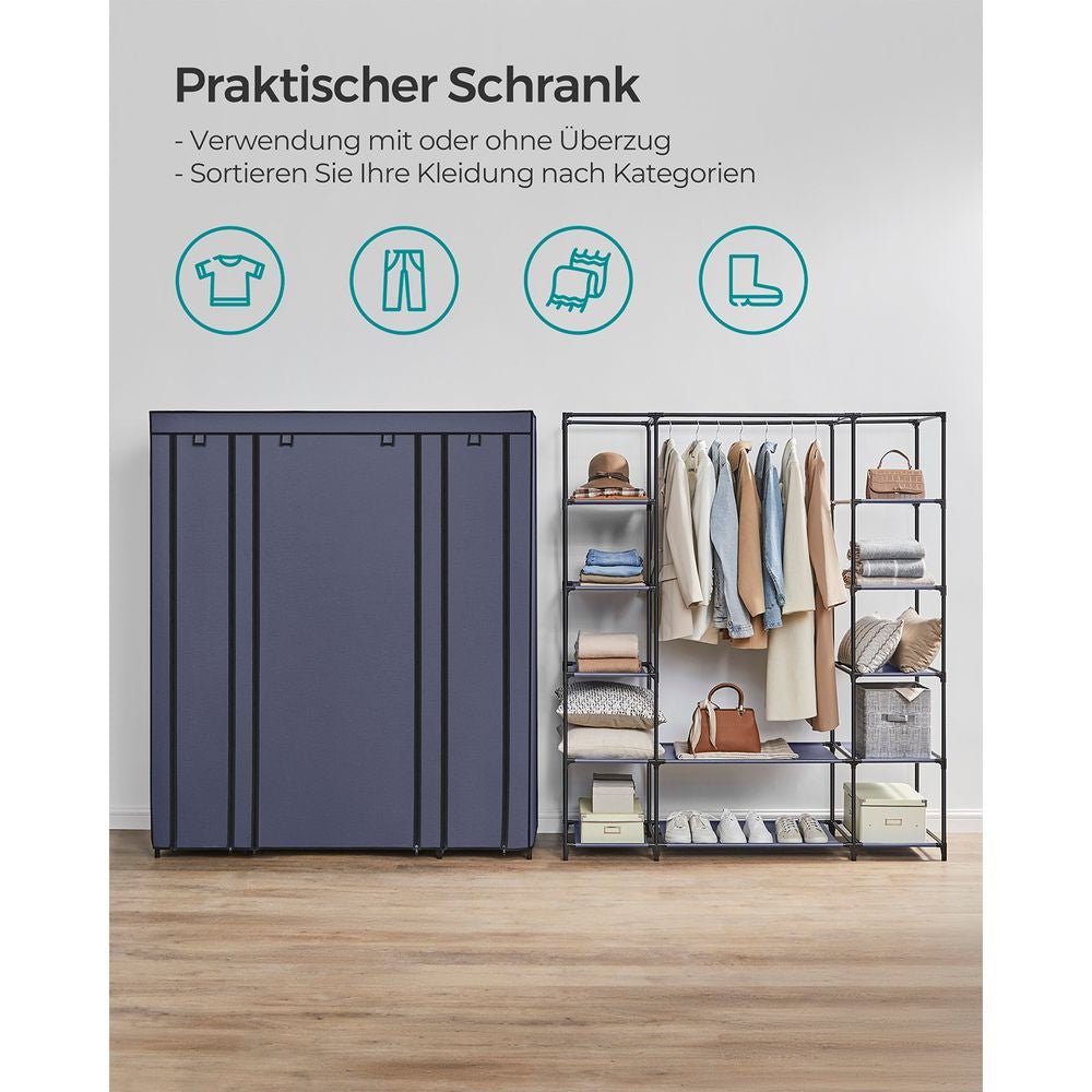 Opvouwbare Kledingkast – Stoffen Garderobekast met 12 Planken & Kledingstang – Ruimtebesparend voor Slaapkamer