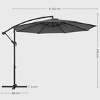 Zweefparasol Met Standaard – Tuinparasol Met UV-Bescherming UPF 50+ – Met Zwengel – Voor Balkon, Terras En Tuin