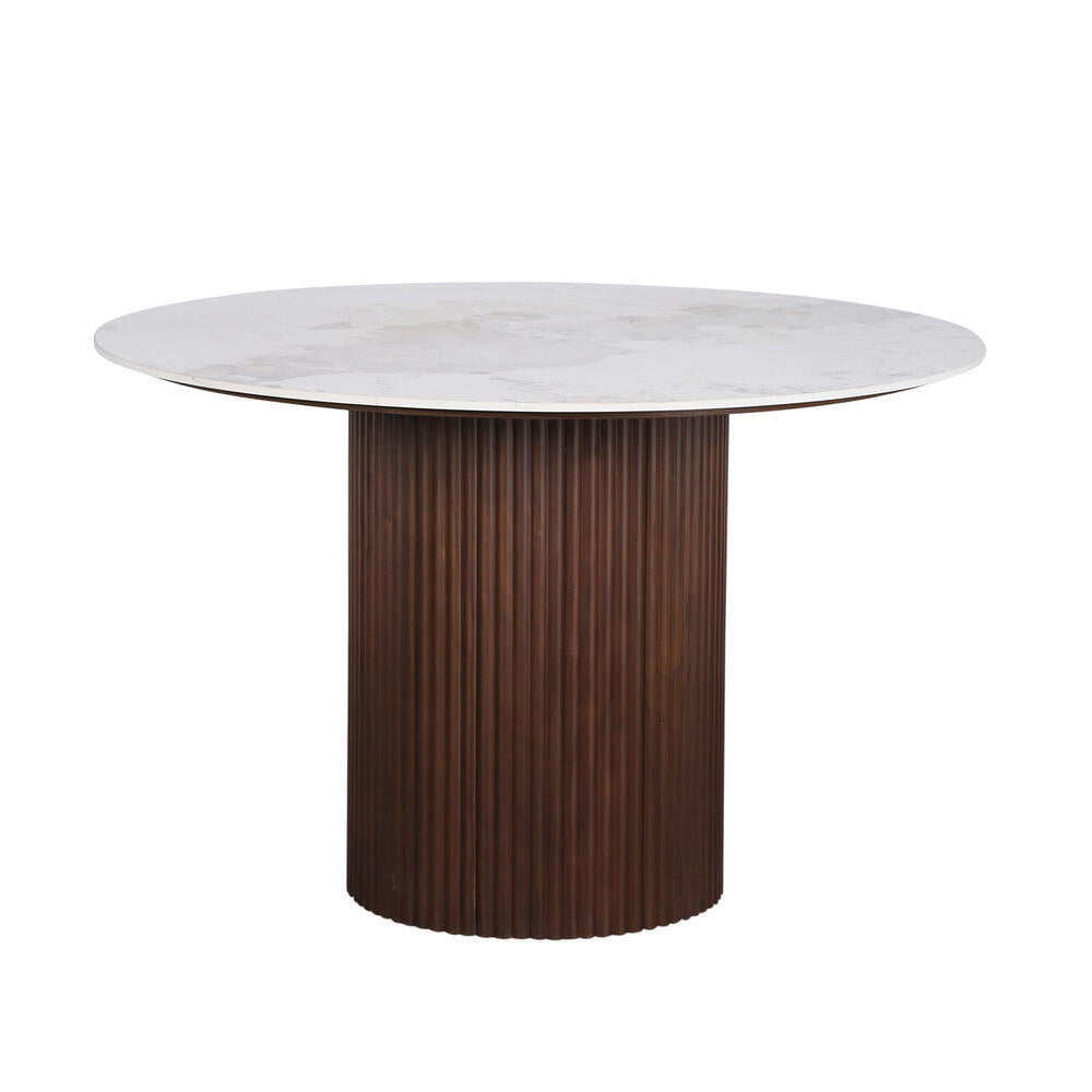 Urban Chique Ronde Eettafel – Keramisch Marmer / Walnootfineer – 120 x 120 x 76 cm – Modern Design – Tijdloze Elegantie