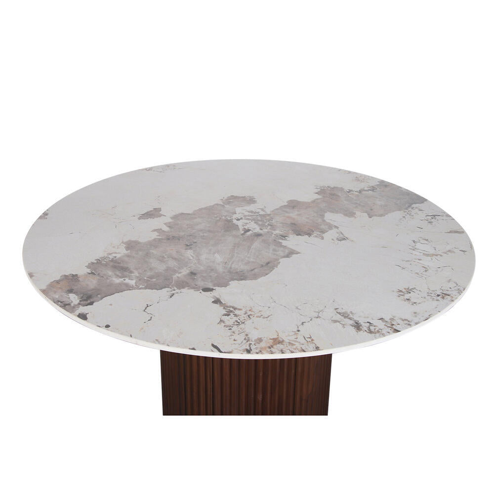 Urban Chique Ronde Eettafel – Keramisch Marmer / Walnootfineer – 120 x 120 x 76 cm – Modern Design – Tijdloze Elegantie