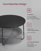 Ronde Salontafel 75 cm met Opbergmand – Stoffen Mand 59 L – Modern met Stalen Poten – voor Woonkamer