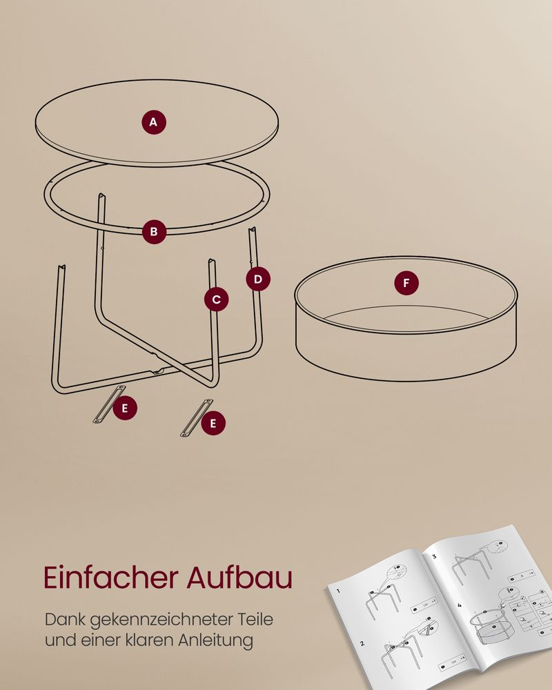 Ronde Salontafel 75 cm met Opbergmand – Stoffen Mand 59 L – Modern met Stalen Poten – voor Woonkamer