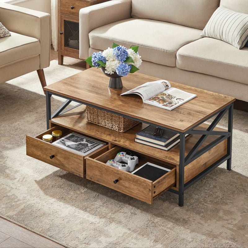 Salontafel met 2 Laden - Verstelbare Poten - 100 cm Breed