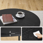Ronde Salontafel Marmerlook – Met Glazen Onderblad – 2 Niveaus – Zwarte Stalen Poten – voor Woonkamer