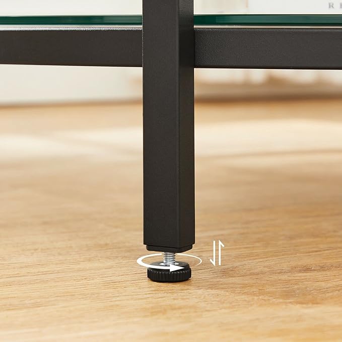Ronde Salontafel Marmerlook – Met Glazen Onderblad – 2 Niveaus – Zwarte Stalen Poten – voor Woonkamer