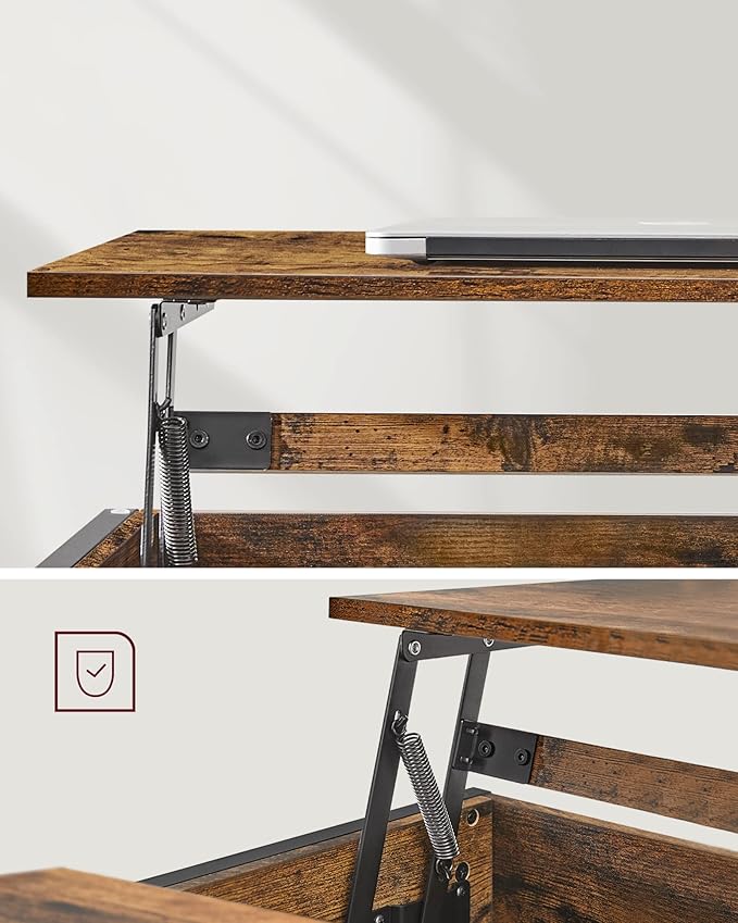 Salontafel met Opbergruimte – Lift-Top in Hoogte Verstelbaar Blad – Industrieel – voor Woonkamer