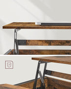 Salontafel met Opbergruimte – Lift-Top in Hoogte Verstelbaar Blad – Industrieel – voor Woonkamer