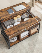 Salontafel met Opbergruimte – Lift-Top in Hoogte Verstelbaar Blad – Industrieel – voor Woonkamer