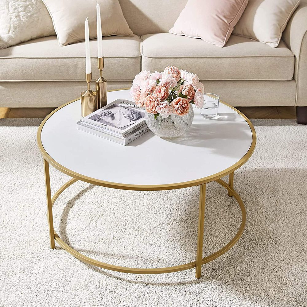 Salontafel met Rond Goudkleurig Frame – Elegante Blikvanger voor de Woonkamer