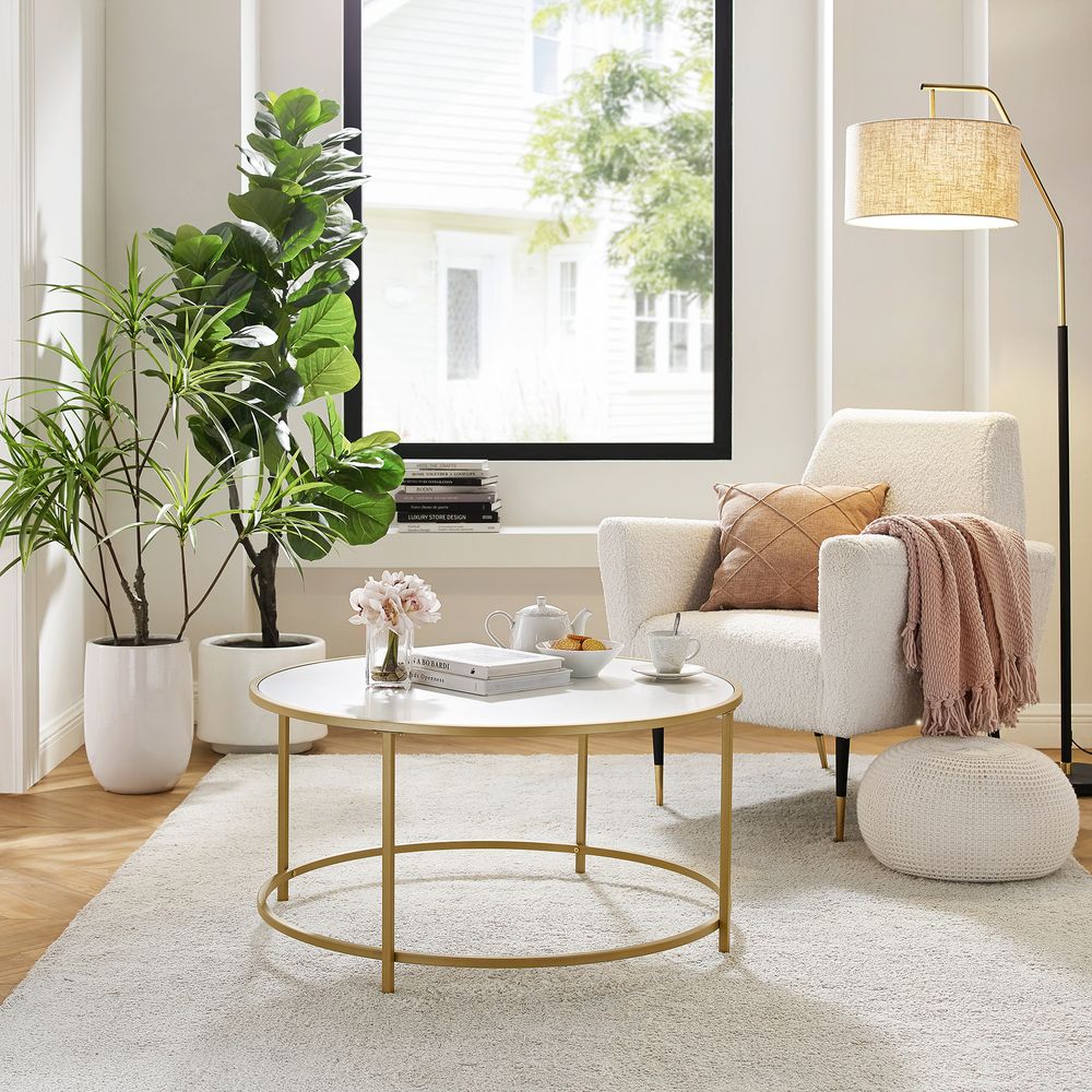 Salontafel met Rond Goudkleurig Frame – Elegante Blikvanger voor de Woonkamer