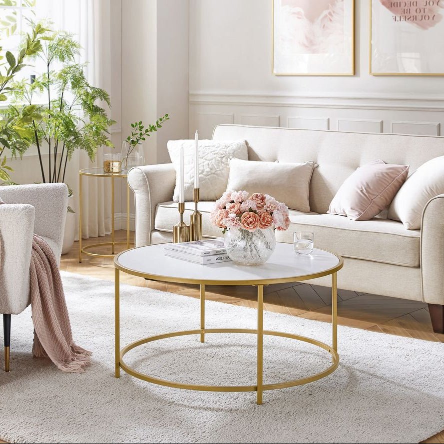 Salontafel met Rond Goudkleurig Frame – Elegante Blikvanger voor de Woonkamer