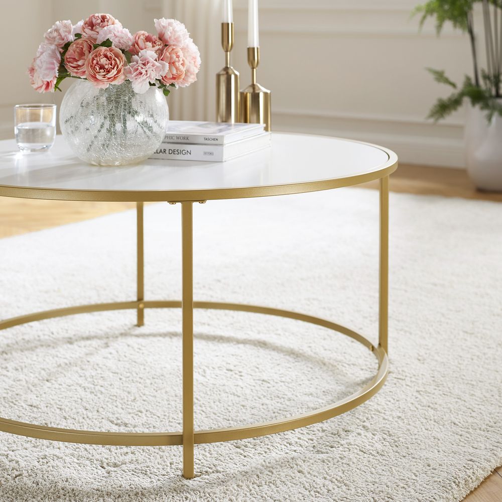 Salontafel met Rond Goudkleurig Frame – Elegante Blikvanger voor de Woonkamer