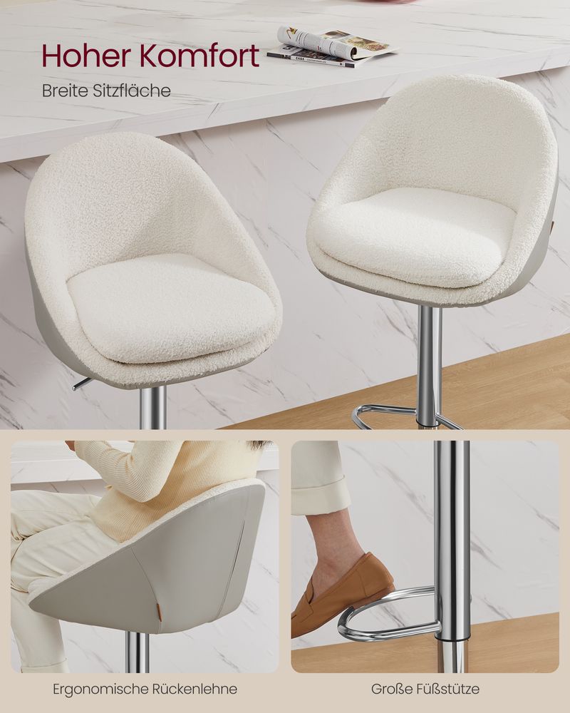 Set van 2 Luxe Barstoelen - Bouclé - Fluweel - Verstelbaar
