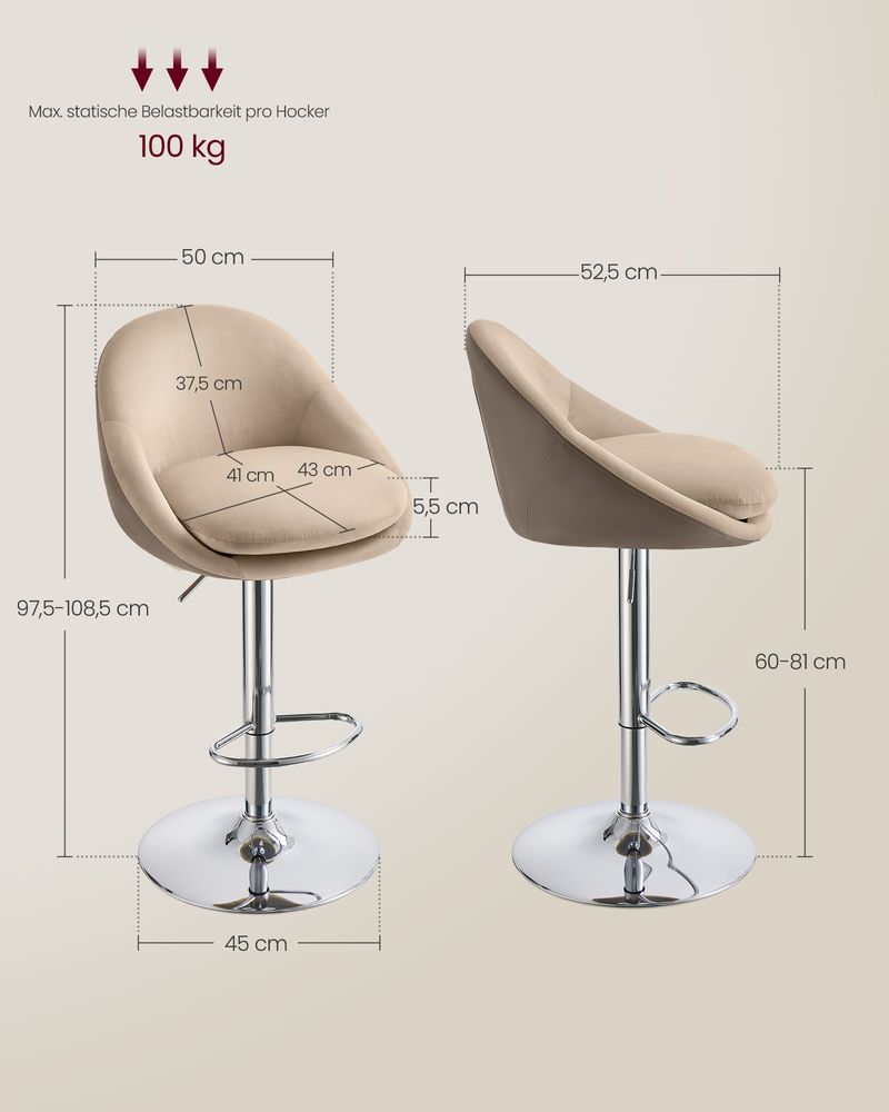 Set van 2 Luxe Barstoelen - Bouclé - Fluweel - Verstelbaar