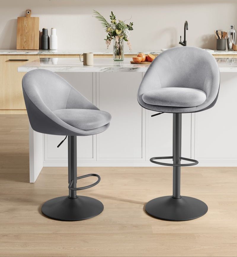 Set van 2 Luxe Barstoelen - Bouclé - Fluweel - Verstelbaar