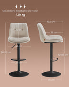 Set van 2 Verstelbare Barstoelen Met Rugleuning en Voetsteun - 360° Draaifunctie