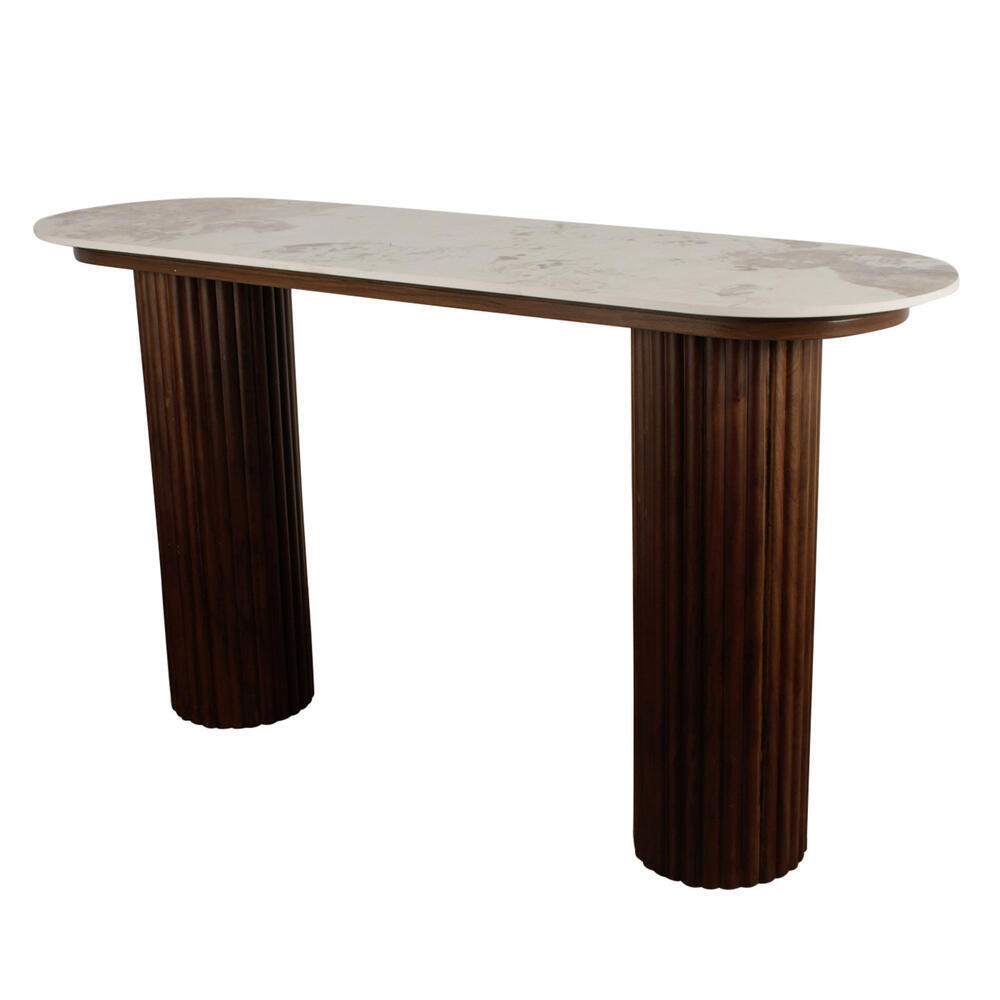Urban Chique Bijzettafel – Keramisch Marmer / Walnootfineer – 130 x 40 x 72 cm – Modern Design – Natuurlijke ElegantIe