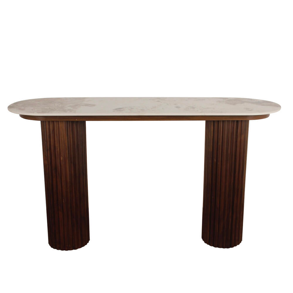 Urban Chique Bijzettafel – Keramisch Marmer / Walnootfineer – 130 x 40 x 72 cm – Modern Design – Natuurlijke ElegantIe