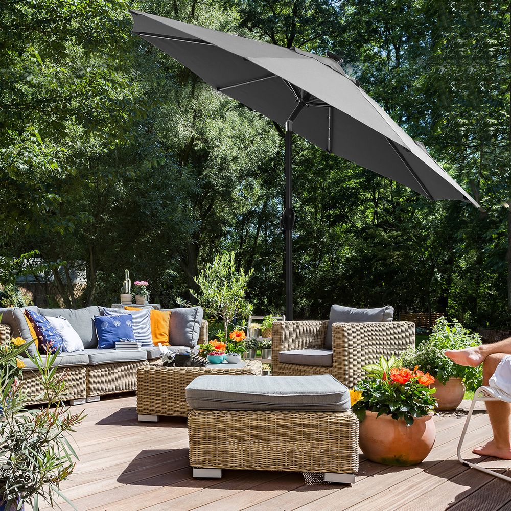 Solar LED Parasol Ø 2.7 of 3 Meter - Tuinparasol met Kantelfunctie