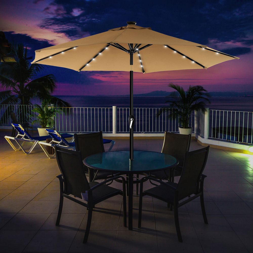 Solar LED Parasol Ø 2.7 of 3 Meter - Tuinparasol met Kantelfunctie