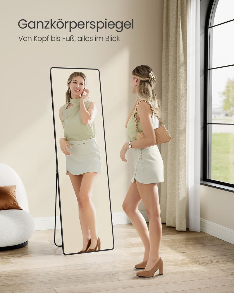 Staande Spiegel 160 x 50 cm – Rechthoekig Design – Vrijstaand of Wandmontage