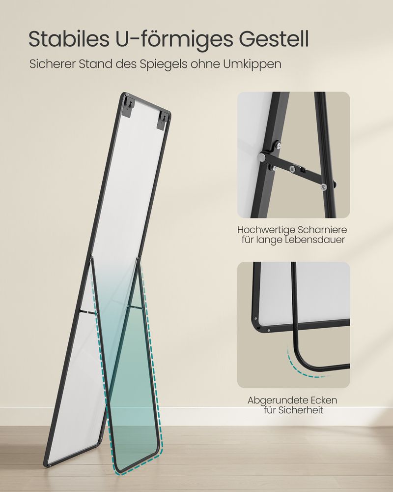 Staande Spiegel 160 x 50 cm – Rechthoekig Design – Vrijstaand of Wandmontage