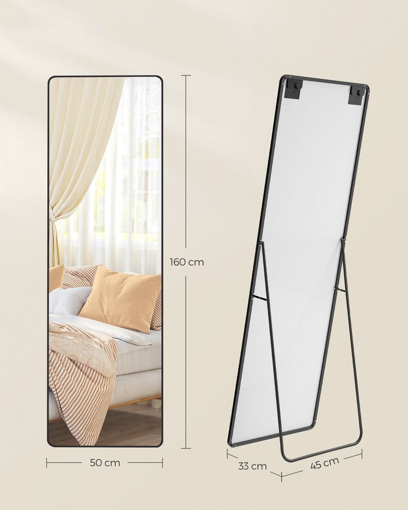Staande Spiegel 160 x 50 cm – Rechthoekig Design – Vrijstaand of Wandmontage