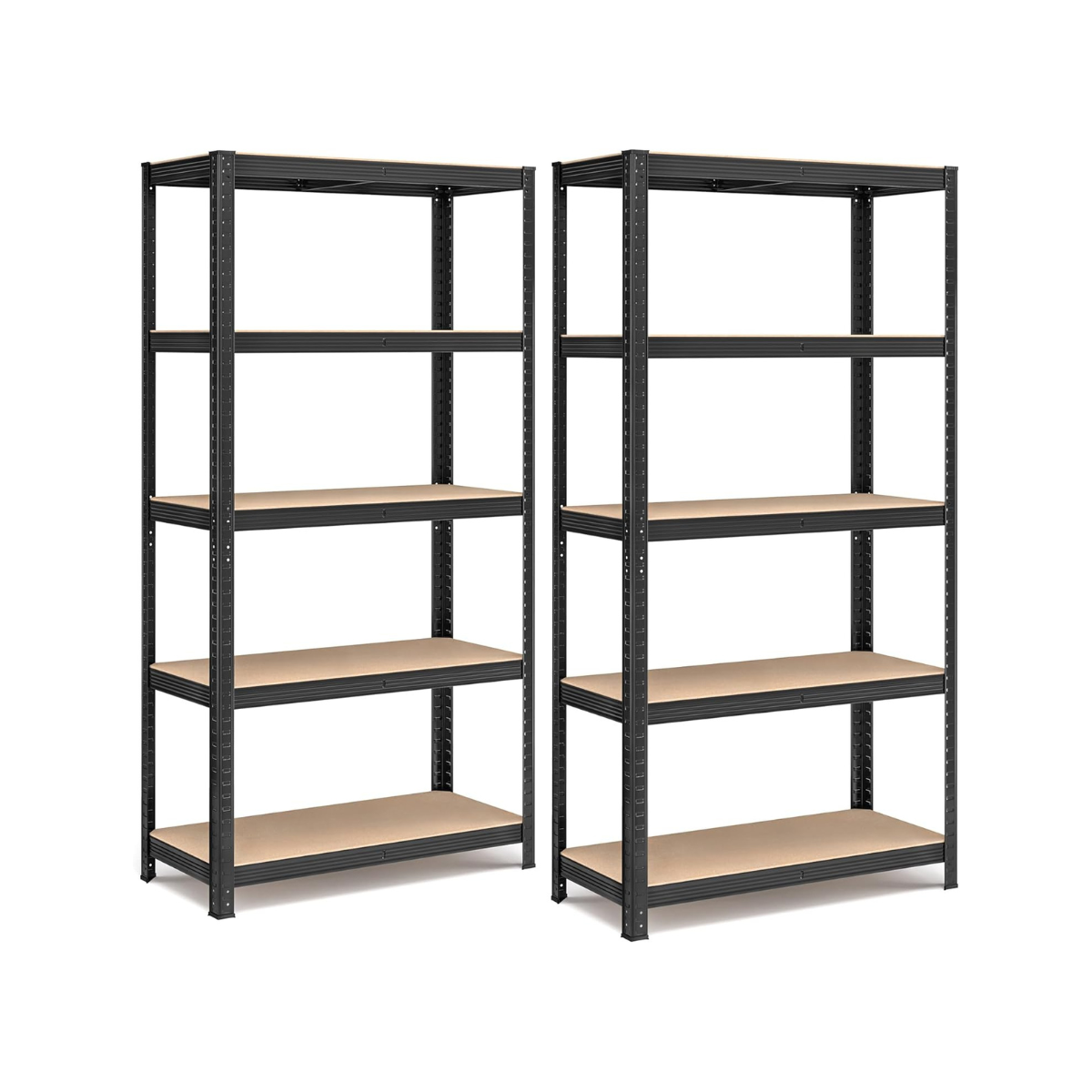 Set van 2 Stalen Opbergrekken – 5 Niveaus – 180 cm Hoog – 875 kg Draagvermogen per Rek – Verdeelbaar & In Hoogte Verstelbaar – Stellingkast