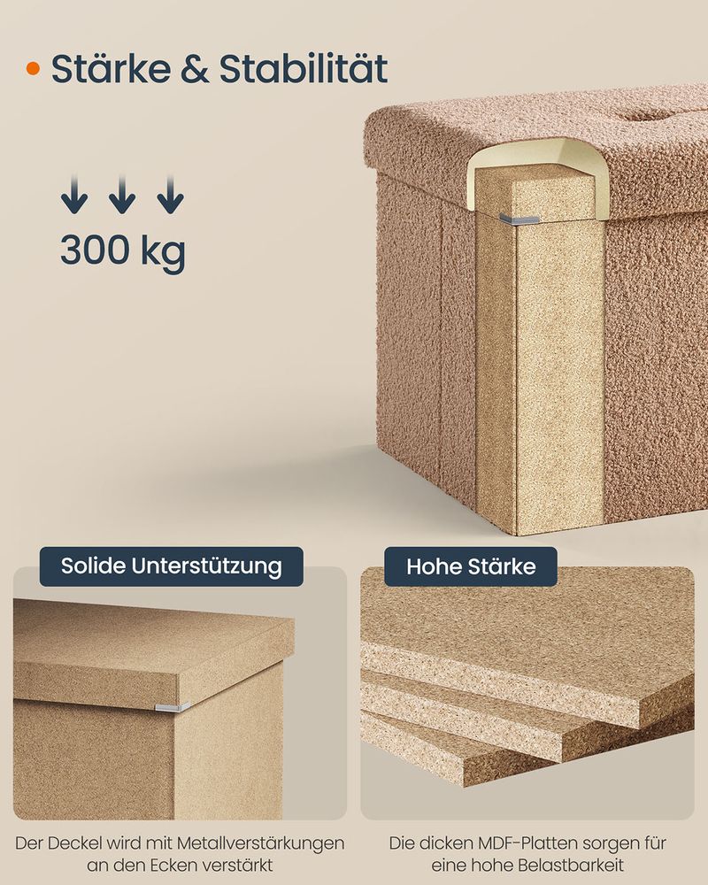 Opbergbank met Opbergruimte 131 L – Poef / Hocker – Opvouwbaar – Zitbank tot 300 kg voor Woon- & Slaapkamer