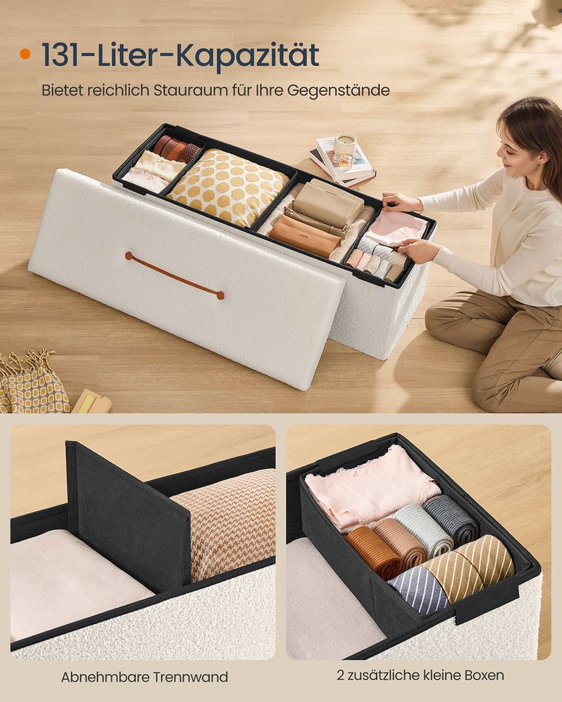 Opbergbank met Opbergruimte 131 L – Poef / Hocker – Opvouwbaar – Zitbank tot 300 kg voor Woon- & Slaapkamer