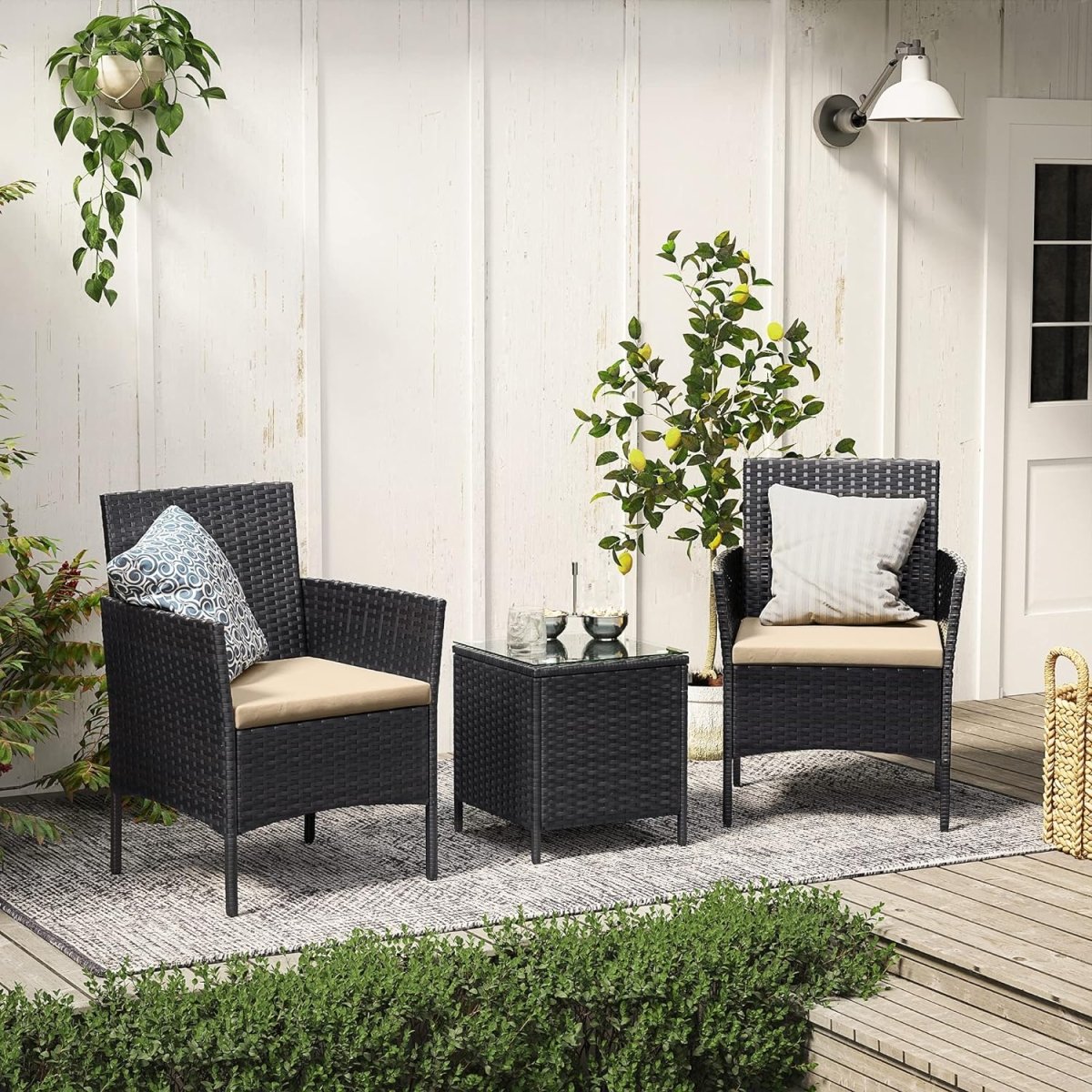Tuinset 3-delig - Tuinmeubelset - Tuinstoelen en tafeltje - Polyrotaan