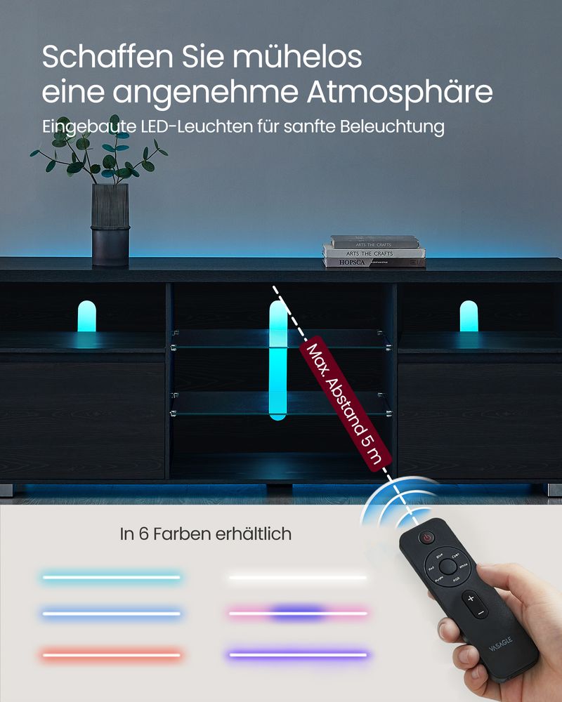 TV-meubel met LED-verlichting en verstelbare opbergruimte