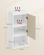 Wandkast voor de Badkamer – Wit & Natuurlijk Beige – 30 x 40 x 80 cm