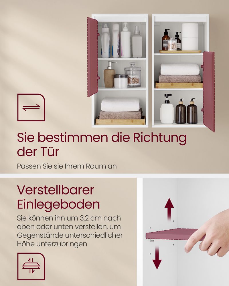 Wandkast voor de Badkamer – Wit & Natuurlijk Beige – 30 x 40 x 80 cm