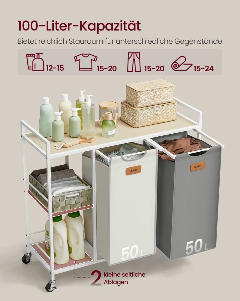 Wasmand Wagen 2 x 50L - Wasmand met Wieltjes