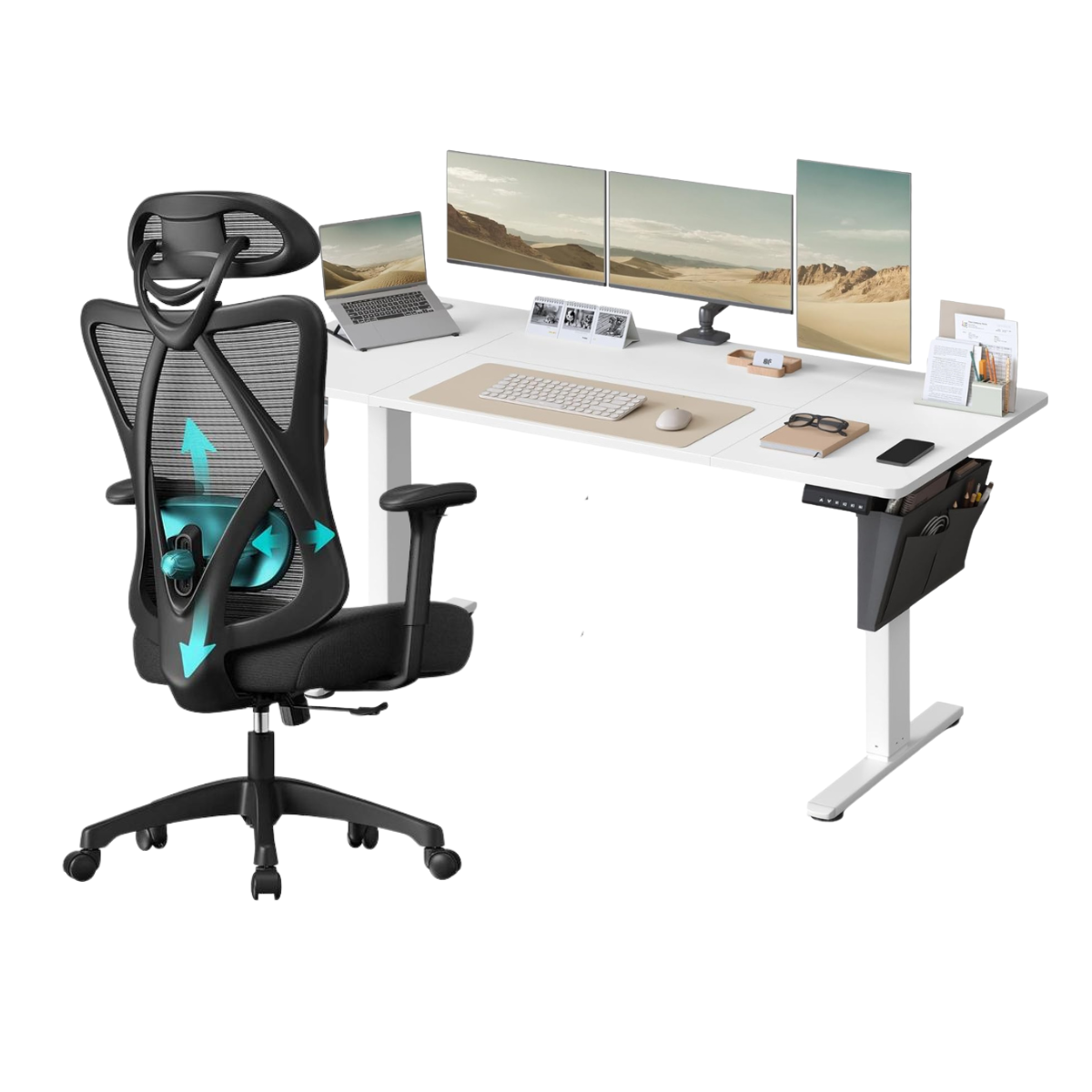 Zit Sta Bureau Elektrisch + Ergonomische Bureaustoel – Complete Werkplekset – USB-C Snellader