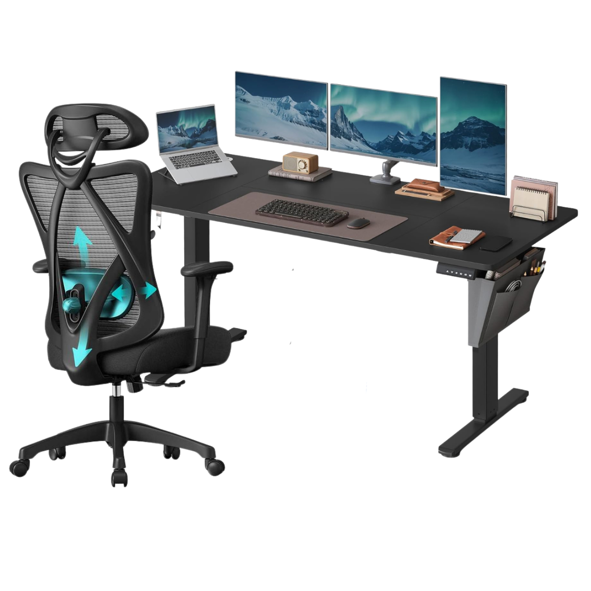 Zit Sta Bureau Elektrisch + Ergonomische Bureaustoel – Complete Werkplekset – USB-C Snellader