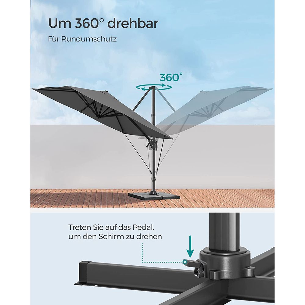 Zweefparasol 290 x 290 cm – 360° Draaibaar – Verstelbare Hellingshoek – UPF 50+ – Met Standaard En Beschermhoes