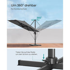 Zweefparasol 290 x 290 cm – 360° Draaibaar – Verstelbare Hellingshoek – UPF 50+ – Met Standaard En Beschermhoes